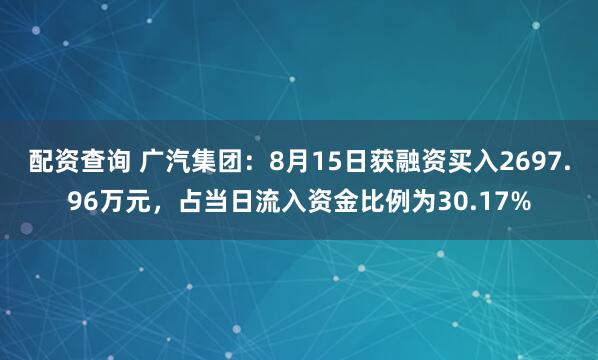 配资查询 广汽集团：8月15日获融资买入2697.96万元，占当日流入资金比例为30.17%